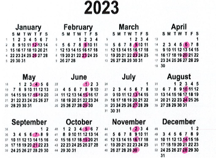 2023 Recycling Schedule